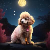 ai généré, rêveur caniche dans clair de lune photo