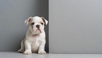 ai généré bébé bouledogue sur le gris arrière-plan, minimalismegénéré image photo