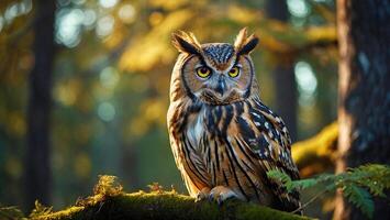 ai généré mignonne marrant narquois génial cornu hibou photo