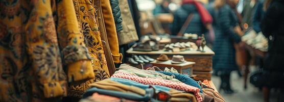 ai généré garage vente découvertes, rare ancien trouve à local Puce les marchés, de antique bijoux à rétro style vêtements, Trésor chasse pour mode passionnés et collectionneurs. photo