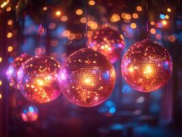 ai généré boules à facettes avec lumière effets dans boîte de nuit photo