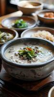 ai généré seolleongtang bœuf OS soupe laiteux bouillon lent cuit hiver plus chaud photo