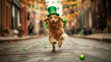 ai généré joyeux d'or retriever célébrer st. patrick's journée photo