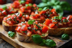 ai généré Bruschetta italien nourriture professionnel La publicité nourriture la photographie photo