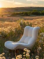 ai généré tranquille chaise fabriqué de doux couleur pastel lin photo