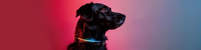 ai généré lumineux chien collier avec LED pour animal de compagnie sécurité et nuit visibilité photo