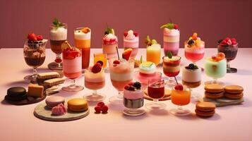 ai généré une variété de desserts sont arrangé sur une table photo