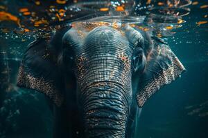 ai généré asiatique l'éléphant nager sous-marin.génératif ai photo