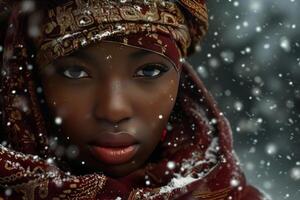 ai généré groupé africain fille hiver neige. produire ai photo