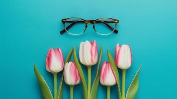 ai généré différent monde la perception avec des lunettes Cadre et tulipes photo