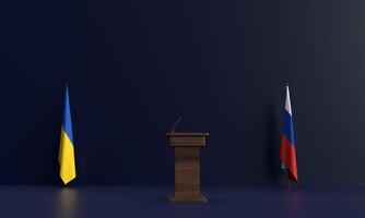 podium en bois Russie Ukraine pays contre bataille conflit politique gouvernement ukrainien patriotisme crise militaire soldat liberté nationale drapeau accord diplomatie international relation amicale Etats-Unis.3d rendre photo