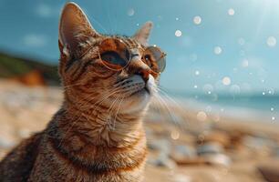 ai généré mignonne chat dans des lunettes de soleil photo