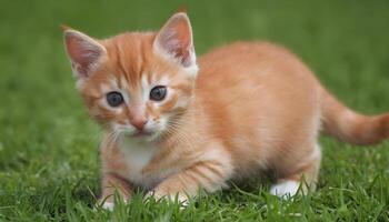 ai généré mignonne peu rouge chaton photographie, chat la photographie photo