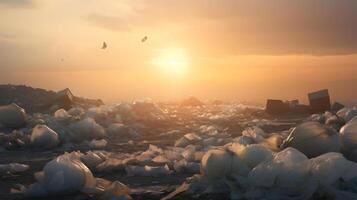 ai généré pile de Plastique Sacs. environnement la pollution problème photo