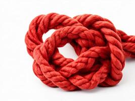 ai généré une rouge rustique corde avec une complexe nouer, isolé sur blanc Contexte. photo