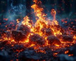 ai généré embrasé braise dans une feu de camp photo