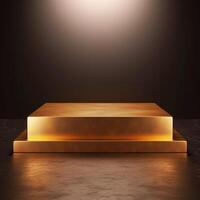 ai généré 3d pièce avec réaliste d'or cylindre piédestal podium. minimal scène pour produit afficher présentation. photo