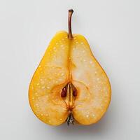 ai généré poire tranche isolé sur blanc Contexte avec ombre. tranche de poire Haut voir. un tranche de poire fruit plat allonger photo