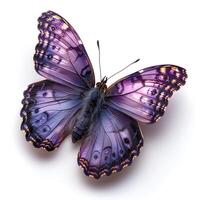 ai généré violet papillon isolé sur blanc Contexte avec ombre. violet tresse papillon. violet papillon Haut vue plat allonger photo
