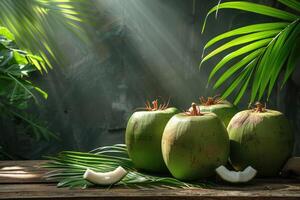 ai généré biologique Frais tropical Jeune vert noix de coco professionnel La publicité nourriture la photographie photo