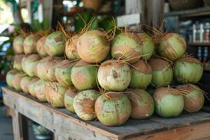 ai généré biologique Frais tropical Jeune vert noix de coco professionnel La publicité nourriture la photographie photo