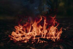 ai généré rouge Feu flammes et noir fumée créer spectaculaire scène photo