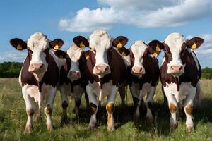 ai généré groupe de vaches pose avec charme pour le caméra photo