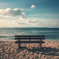 ai généré rivage banc fournit serein place pour du repos et contemplation pour social médias Publier Taille photo