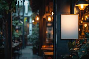 ai généré vide bannière maquettes dans de face de une café magasin photo