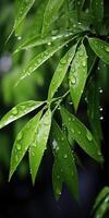 ai généré verticale coup de bambou branches avec gouttes de pluie. génératif ai photo