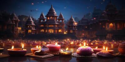 ai généré diwali illustration. content diwali illustration. de fête Diwali, conception avec lampe, génératif ai photo