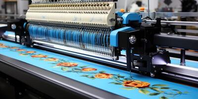 ai généré magnifique multicolore brillant machine broderie. numérique textile industrie. génératif ai photo