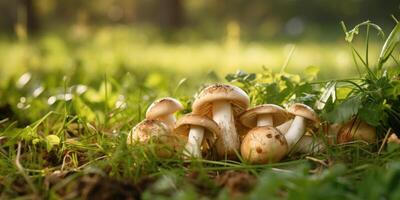 ai généré biologique Frais champignons fermer sur le champ, respectueux de la nature des produits. génératif ai photo