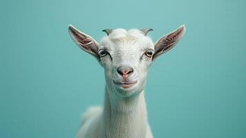 ai généré une chèvre sur une pastel bleu Contexte photo