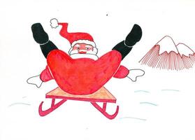 Père Noël claus sur le traîneau dans le neige photo