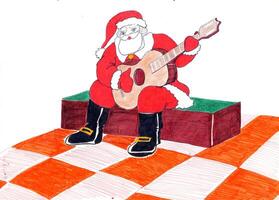 Père Noël claus est en jouant une guitare photo