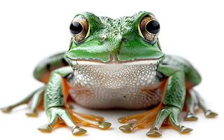 une coloré grenouille séance sur Haut de une vert feuille photo