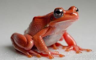 une coloré grenouille séance sur Haut de une vert feuille photo