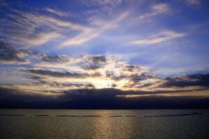 éclairage et Couleur de le ciel au dessus le horizon à le coucher du soleil. photo