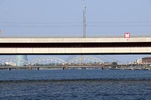 25 07 2023 riga Lettonie. Riga, le Capitale de Lettonie, est situé sur le banques de le Daugava rivière à ses confluence avec le golfe de Riga. photo