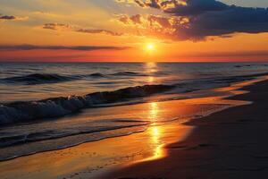 photo magnifique le coucher du soleil sur le plage photo comme une Contexte