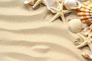 photo copie espace le sable avec coquilles et étoile de mer