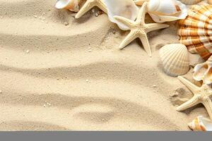 photo copie espace le sable avec coquilles et étoile de mer