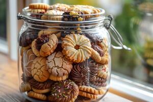 verre pot rempli avec biscuits sur en bois table photo