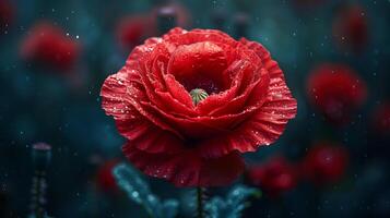 coquelicot fleur avec gouttelettes sur il pleut jardin Contexte avec copie espace, Mémorial journée thème photo
