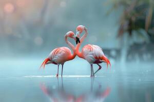 flamants roses dans leur cour afficher photo