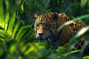 le solitaire chemin de une jungle jaguar photo