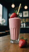 rafraîchissant fraise smoothie dans une verre photo