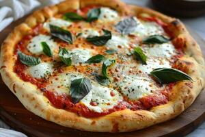 italien Pizza avec mozzarella et basilic photo