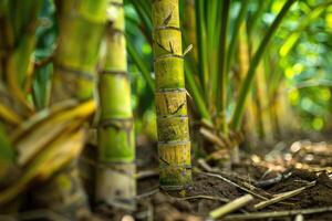 sucre canne tiges sur plantation. photo